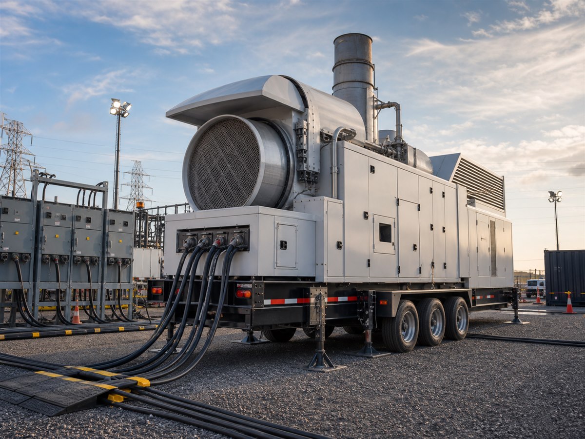 Mobile gas turbine package staged with power cables